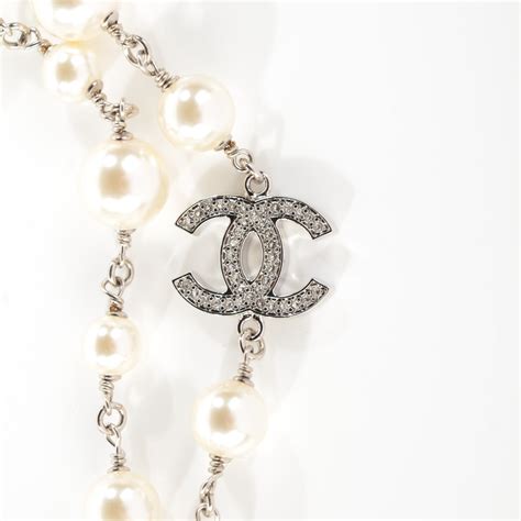 chanel crystal cc pendant necklace silver|Chanel pearl long strand necklaces.